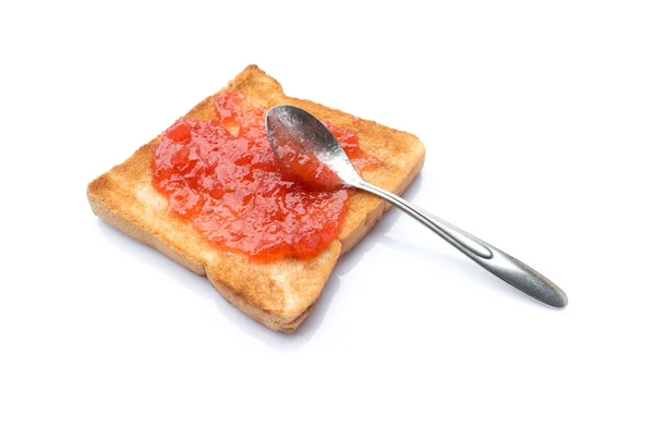 Homemade Slide Bread Strawberry Jam Isolated White Background — Stock Photo, Image