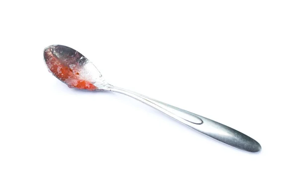 Picture Strawberry Jam Metal Spoon Isolated White Background — Stock Photo, Image