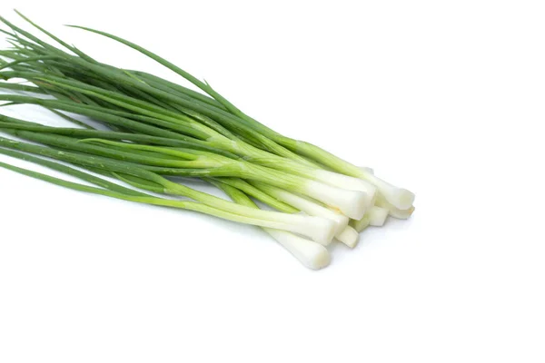 Foto Van Verse Bos Van Groene Uien Schilfers Geplaatst Witte — Stockfoto