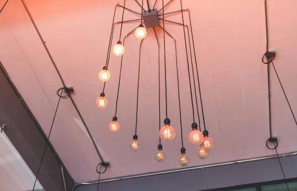 Quadro Loft Estilo Lâmpadas Para Quarto Interior Decorado Café — Fotografia de Stock