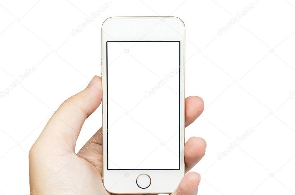 Mobile phone on hand.With clipping path.