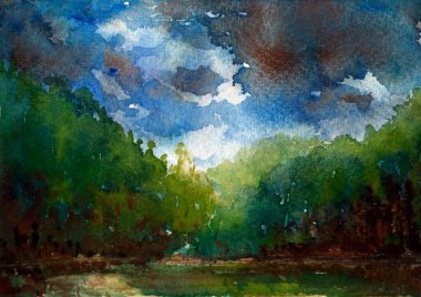 Güzel manzara manzarasının suluboya resmi