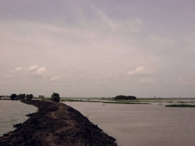 Bulutlu gökyüzü ile su basmış güzel bir manzara