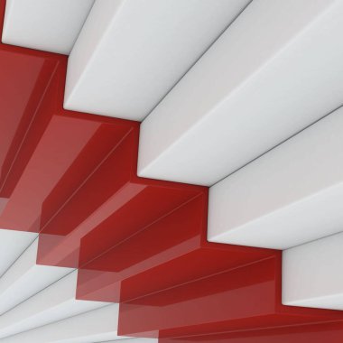 Merdiven ve kırmızı halı, 3D görüntü.