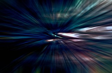Hızlanma hareketi var. Işık ve çizgiler koyu arkaplanda hızla hareket ediyor