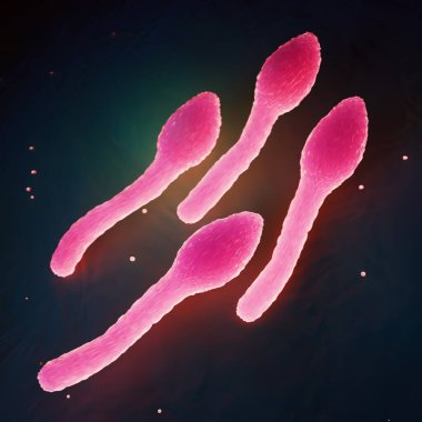 Clostridium Tetani Bakterisi Mikroskobik 3D Render