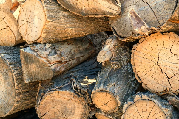 Natural Wooden Background Closeup Chopped Firewood Logs Cut Stacked — Stock Photo, Image