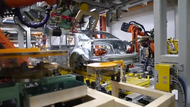 Robotsvetsning Bilkropp Bilproduktionslinje Selektiv Inriktning — Stockvideo