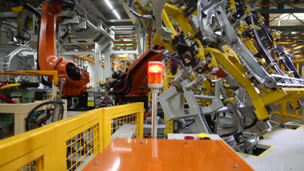 Saldatura Robotica Una Carrozzeria Linea Produzione Auto Focus Selettivo — Video Stock