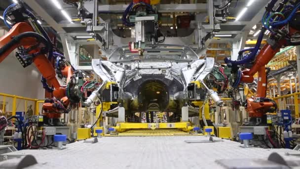 汽车车身的机械焊接 汽车生产线 有选择的重点 — 图库视频影像
