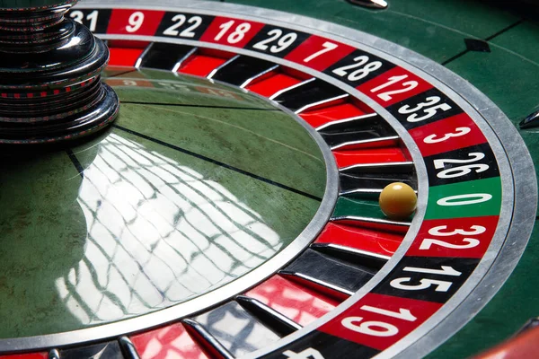 Casino Roulette Wheel Ball Number Zero Close Selective Focus Royalty Free Stock Images