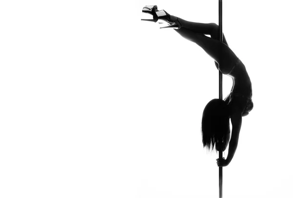 Pole dance nő sziluett — Stock Fotó