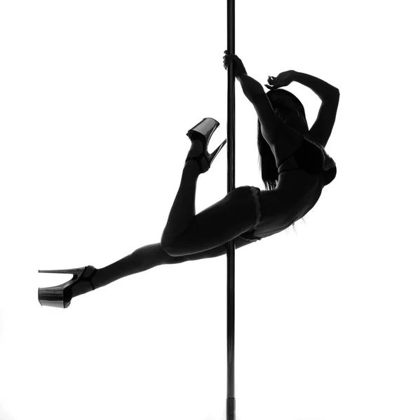 Pole dance mulher silhueta — Fotografia de Stock