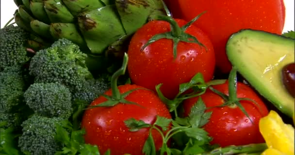 Vista Fresca Tomates Brócolis Abacate — Vídeo de Stock