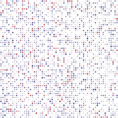 Beyaz arka plan üzerinde kırmızı mavi gri farklı boyutta yıldız ile soyut sorunsuz desen