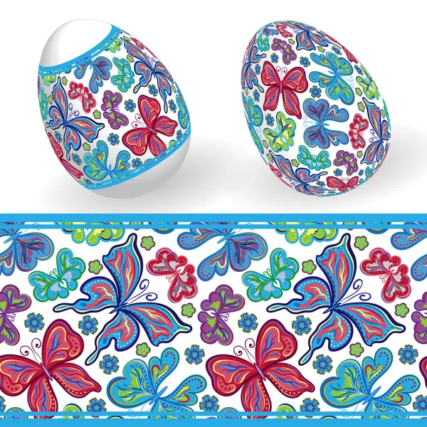 Conjunto de huevos de Pascua aislados y patrones geométricos sin costura. Feliz Pascua. Objetos vectoriales. 3D. Huevos de Pascua realistas. Fondo vectorial. Semana Santa . — Vector de stock