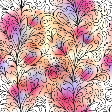 Dekoratif çizgili yapraklardan, suluboyadan oluşan kusursuz desen