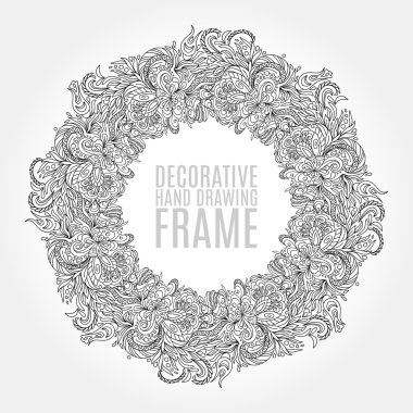 çiçek, spiral, girdap ve doodle vektör siyah ve beyaz çiçek çerçeve desen