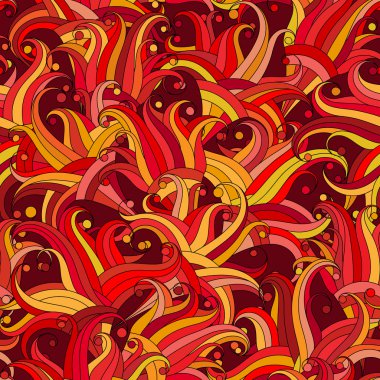 Soyut bitki elemanları ile vektör dikişsiz doku. Sonsuz ackground. Vektör arka planı. Kırmızı sarı desen. Yaz şablonu. Duvar kağıdı, desen dolguları, web sayfası arka planı için kullanın