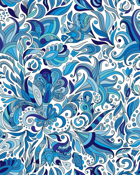 Flores de fantasía patrón paisley sin costuras. Adorno floral, para tela, textil, tarjetas, papel de envolver, plantilla de papel pintado. Fondo azul ornamental — Vector de stock