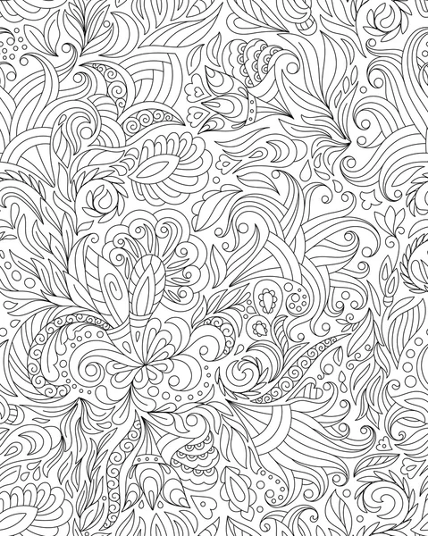 Modèle pour livre à colorier. Ethnique, floral, rétro, gribouillis, vecteur, élément de design tribal. Fond noir et blanc . — Image vectorielle