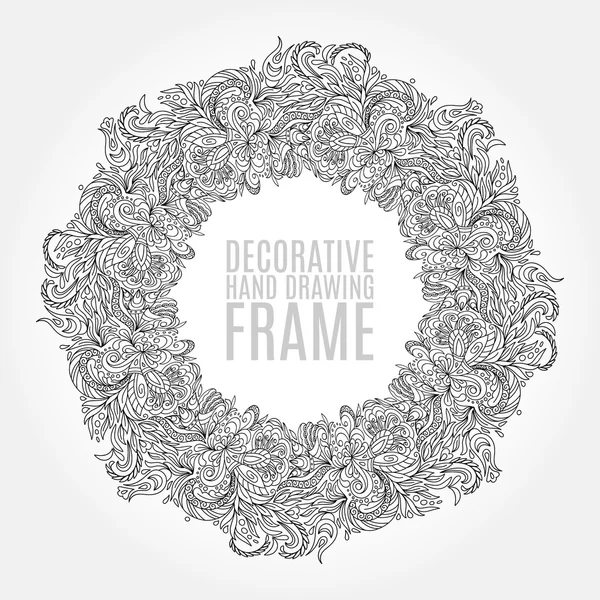 Vector zwart-wit Floral frame patroon van bloemen, spiralen, swirls en doodles — Stockvector