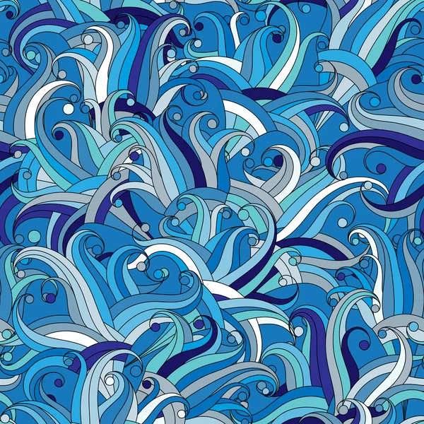 Mão decorativa desenhado doodle natureza ornamental curl vetor azul sem costura padrão — Vetor de Stock