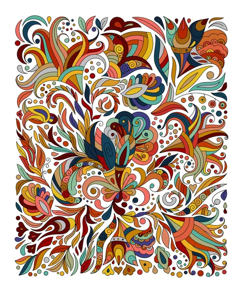 Doodle colorido arco iris patrón de dibujo a mano floral. Ilustración vectorial . — Archivo Imágenes Vectoriales