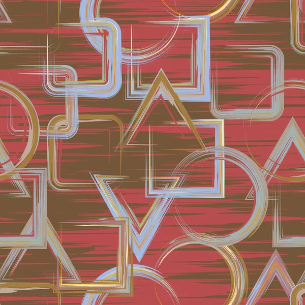 Nahtlose geometrische Grange Hand gezeichnet Farbe freche Muster in Vektor. Dreieck Quadrat Kreis Hintergrund — Stockvektor