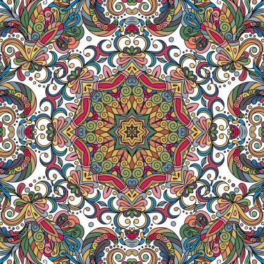 Soyut vektör dekoratif etnik çiçek renkli seamless modeli