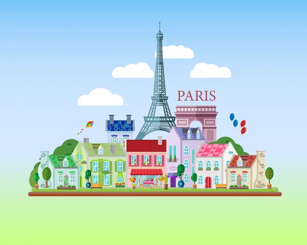 Ilustración plana vector elegante para París, Francia. Concepto de viajes y turismo. Diseño plano paisaje urbano . — Vector de stock