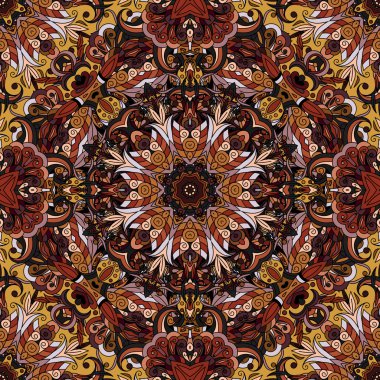 Mandala seamless modeli. Vintage vektör Dekoratif süsleme. Elle çizilmiş arka plan. Doğu, Islam, Arapça, Indian, Osmanlı motifleri. Soyut kabile, etnik doku. Orient, simetri dantel, renkli mozaik, çini