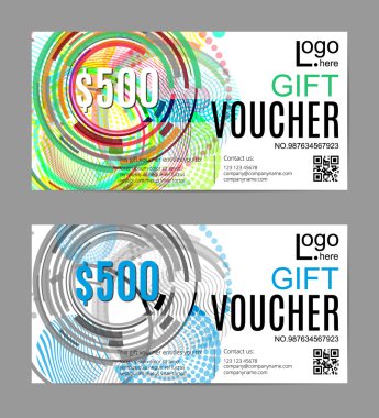 Vektör çizim, hediye çeki şablon renkli geometrik desenli.