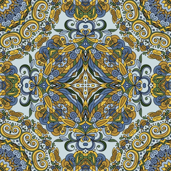 Flourish patrón de azulejos. Fondo oriental sin costura geométrica floral abstracta. Flores y hojas fantásticas. País de las maravillas motivos asiáticos de las pinturas de mandala árabe. Patrón de tela india . — Archivo Imágenes Vectoriales