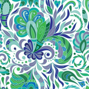 Hand drawn doodle Flowers. Colorful Floral Seamless pattern - Vector illustration. Black and white background.