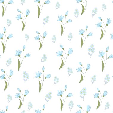 Küçük mavi çiçeklerin dikişsiz deseni.