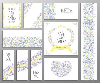 Düğün davetiyesi, teşekkür kartı, tarihi kartları kaydedin. ayarlayın. RSVP kartı