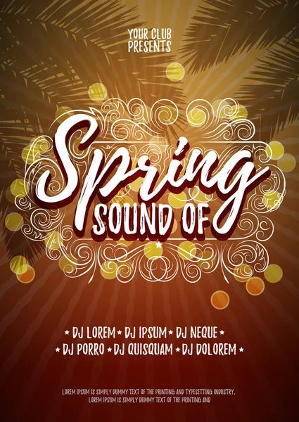 Sound of Spring Typografiska affisch eller Flyer bakgrund mall. Vektor musik Party illustration. — Stock vektor