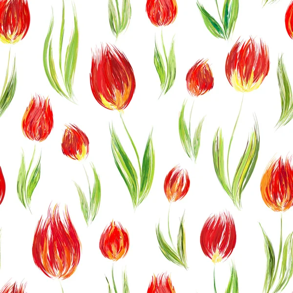 Elegancki wzór bez szwu z olejkiem malowane czerwone tulipan kwiaty, elementy konstrukcyjne. Kwiatowe zaproszenia ślubne, kartki okolicznościowe — Wektor stockowy