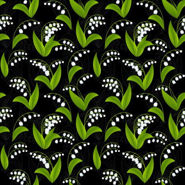 Bahar çiçeği basitleştirilmiş görüntü. Lily karanlık arka plan üzerinde vadi çiçekleri. Çiçek dikişsiz doku.