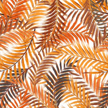 Leaves of palm tree. Seamless pattern. Palm leaf in violet on white background. Tropical trees leaves.