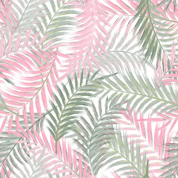 Leaves of palm tree. Seamless pattern. Palm leaf in violet on white background. Tropical trees leaves. — Wektor stockowy