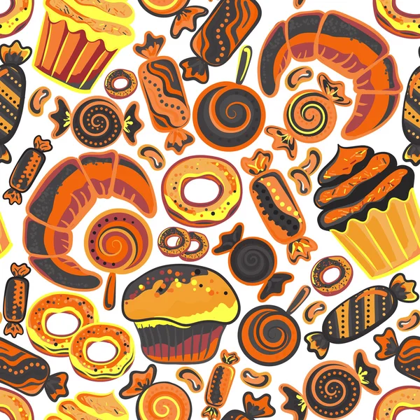 Vektor mad bageri sømløse mønster med bagværk. Mel produkter fra wienerbrød butik. Illustration til tryk, web . – Stock-vektor