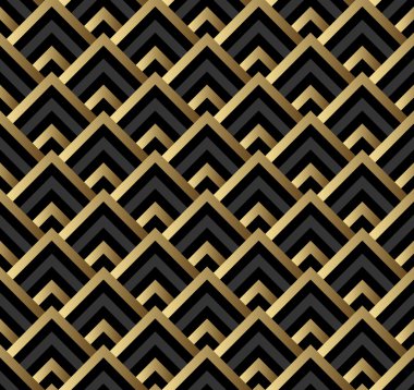 Seamless black and gold square art deco pattern vector