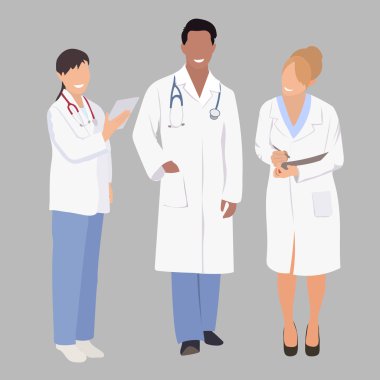 Bir grup tıp uzmanı. Vektör illüstrasyon üç üye bir takım. takım doktorları