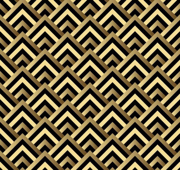 Nahtloser schwarz-goldener quadratischer Art-Deco-Muster-Vektor — Stockvektor