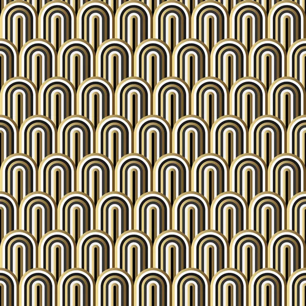 Sömlös guld vit och svart enkel art deco Wave skalor mönster vektor — Stock vektor