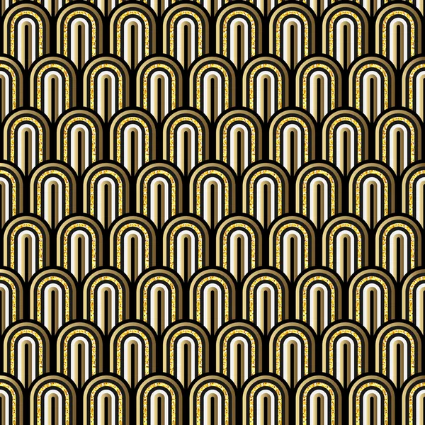 Sömlös guld vit och svart enkel art deco Wave skalor mönster vektor — Stock vektor
