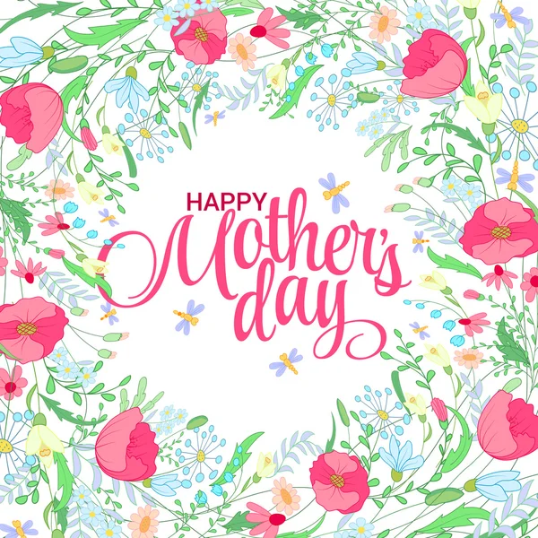 Tarjeta del día de las madres felices. Ilustración brillante del concepto de primavera con flores en vector — Archivo Imágenes Vectoriales