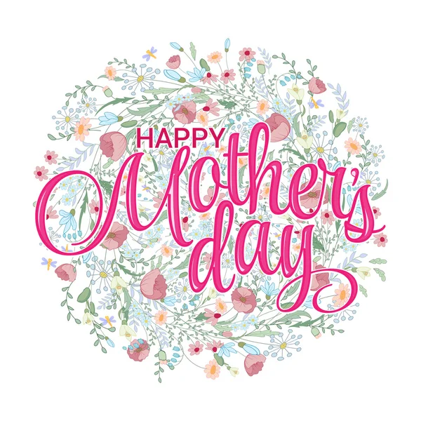 Tarjeta del día de las madres felices. Ilustración brillante del concepto de primavera con flores en vector — Vector de stock